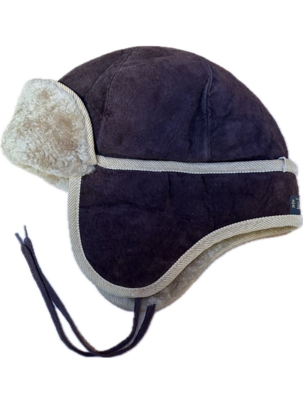 Vintage Suede Trapper Hat with Tan Shearling Lining